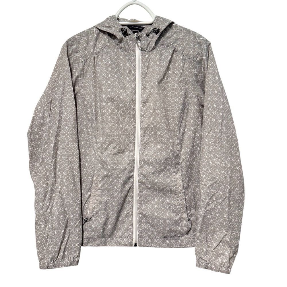 Eddie Bauer Abstract Pattern Long Sleeve Packable Travel Windbreaker Gray Medium